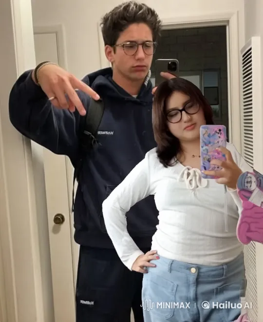 Boy and Girl Share Intimate Moment in Mirror – AI Generated Video | Hailuo AI