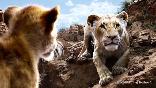 White Lioness Struggles to Climb Cliff, Falls into Pit – AI Generated Video | Hailuo AI