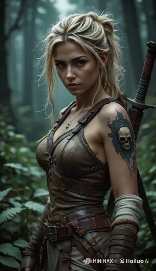 Warrior Woman in Mysterious Foggy Forest – AI Generated Video | Hailuo AI