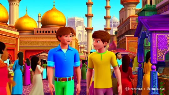 Vibrant Mecca Streets: Young Men's Animated Stroll – AI Generated Video | Hailuo AI
