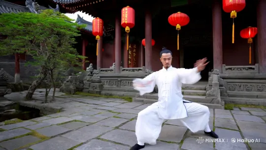 Martial Artist Showcases Graceful Kungfu in Serene Temple Setting – AI Generated Video | Hailuo AI