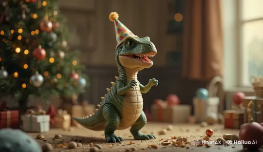 Dancing Dinosaur Celebrates Christmas Cheer – AI Generated Video | Hailuo AI