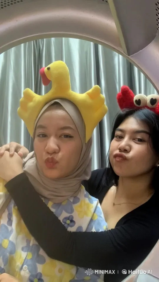 Joyful Friends in Plush Hats Pose with Warm Light – AI Generated Video | Hailuo AI