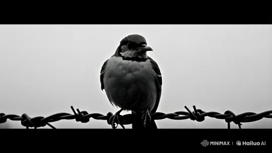 Sparrow Flees as Soldier Patrols in Foggy Landscape – AI Generated Video | Hailuo AI