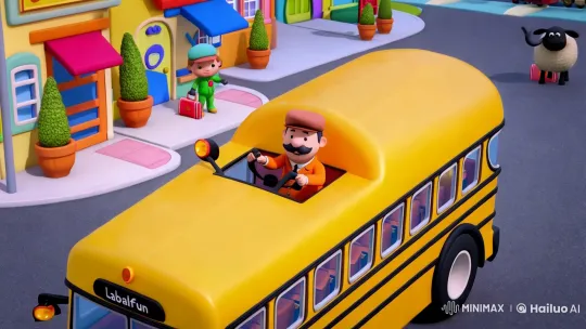Yellow School Bus with Black Stripe in Animated Adventure – AI Generated Video | Hailuo AI