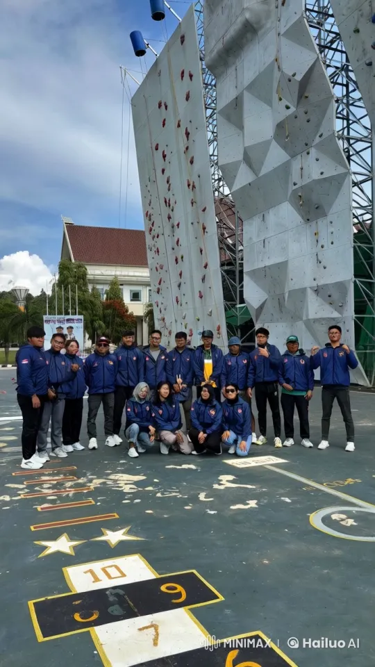 Team Poses in Front of Outdoor Climbing Walls – AI Generated Video | Hailuo AI