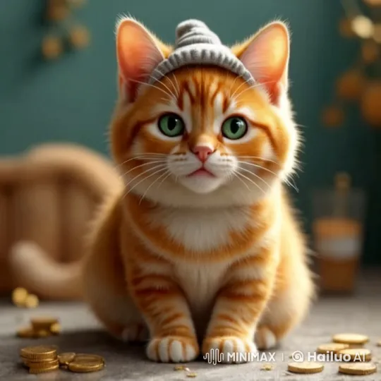 Cute Ginger Cat Plays with Gold Coins in Cozy Lounge – AI Generated Video | Hailuo AI