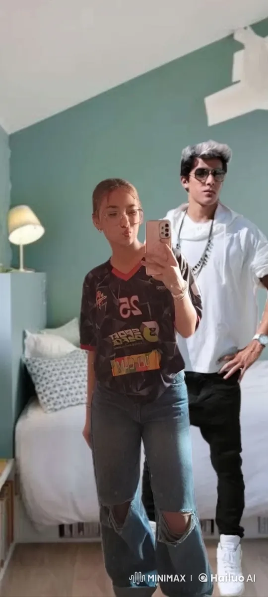 Girl Takes Selfie While Boy Kisses Her Cheek – AI Generated Video | Hailuo AI