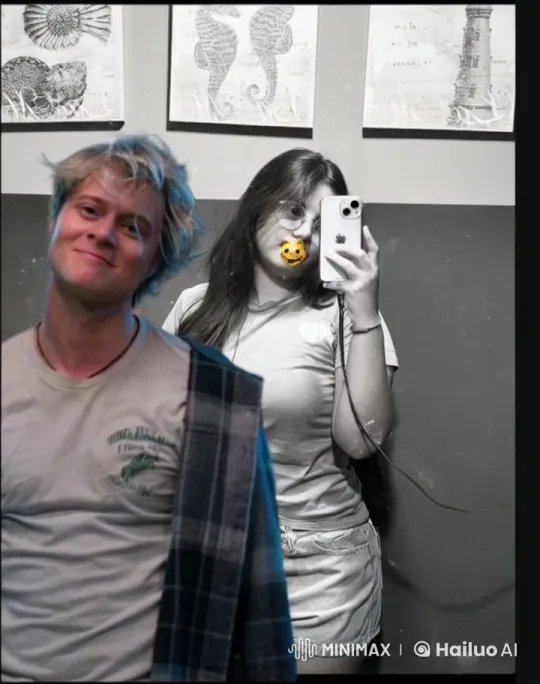 Couple's Romantic Moment Against Art-Filled Wall – AI Generated Video | Hailuo AI