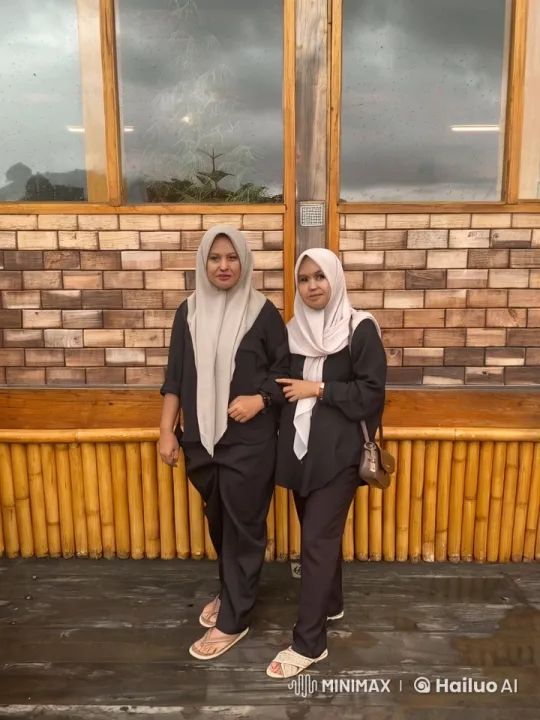 Two Women in Hijabs Amidst a Serene Rainy Scene – AI Generated Video | Hailuo AI