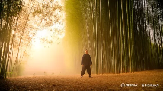 Kung Fu Master's Graceful Routine in Bamboo Forest – AI Generated Video | Hailuo AI