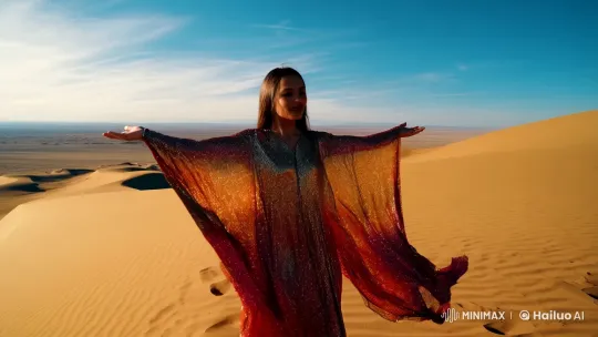 Desert Solitude: Aesthetic Dance of Light and Sand – AI Generated Video | Hailuo AI