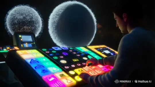 High-Tech Console Amidst Historical Projections – AI Generated Video | Hailuo AI