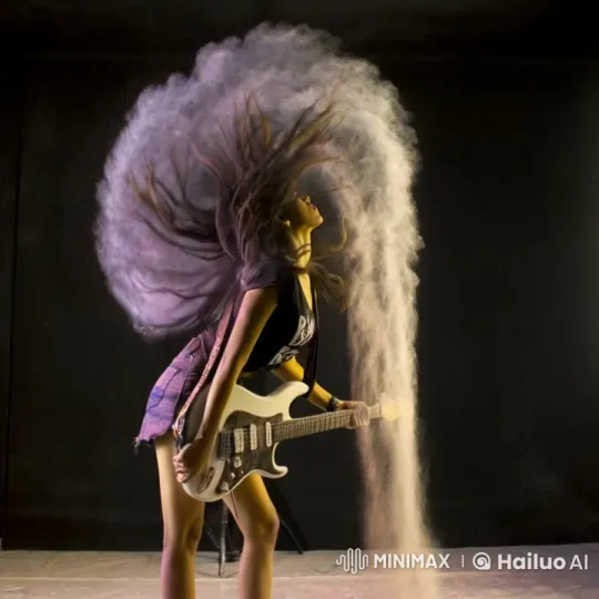Rock Star Guitar Performance in Dramatic Studio Setting – AI Generated Video | Hailuo AI