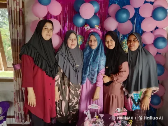 Five Women Celebrate in Elegant Hijabs at Festive Event – AI Generated Video | Hailuo AI