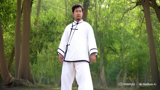 Martial Artist Showcases Graceful Kung Fu in Serene Forest – AI Generated Video | Hailuo AI