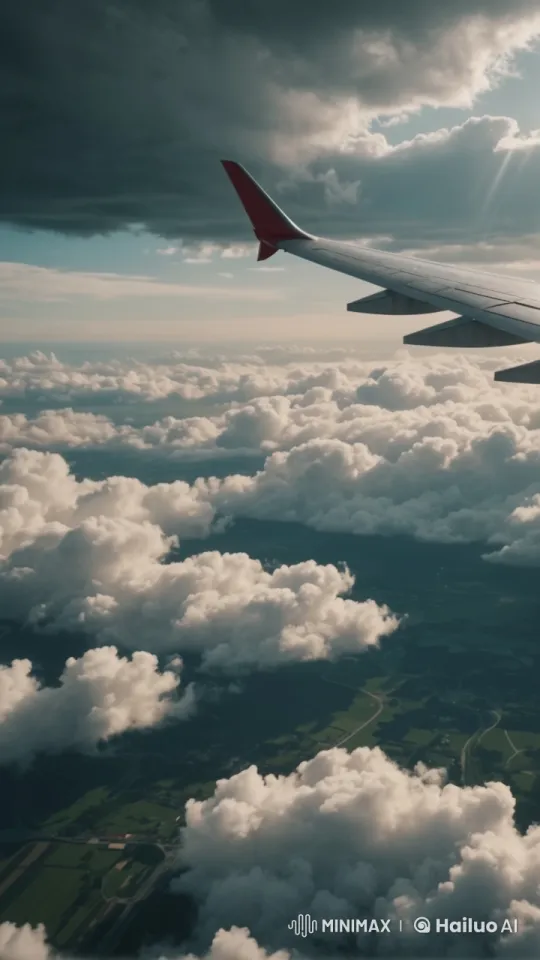 Aerial Flight View: Wing, Clouds, and Landscape – AI Generated Video | Hailuo AI