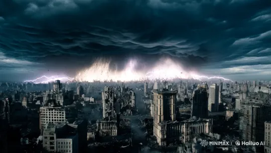 Destruction Unleashed: City Conquered by Storm and Lightning – AI Generated Video | Hailuo AI