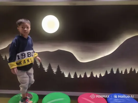 Child Performs Martial Arts on Colorful Nighttime Platform – AI Generated Video | Hailuo AI