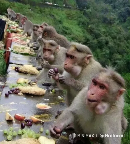 Monkeys Engage in Playful Kung Fu-Style Altercation Over Food – AI Generated Video | Hailuo AI