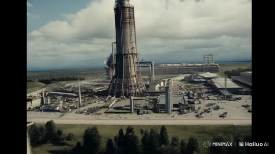 Nuclear Reactor Catastrophe in Industrial Landscape – AI Generated Video | Hailuo AI