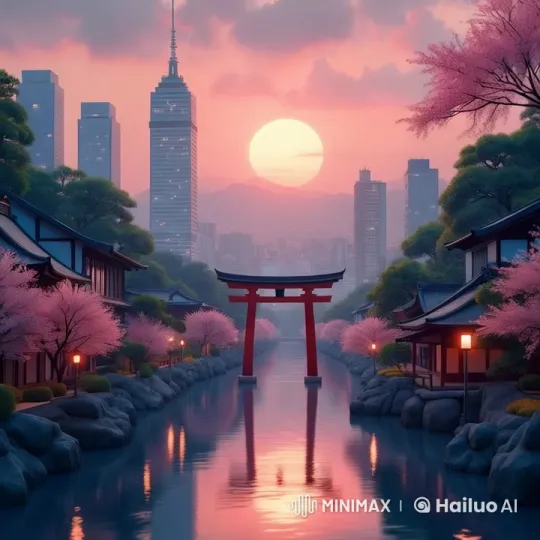 Japanese Garden at Sunset: Blend of Tradition and Modernity – AI Generated Video | Hailuo AI
