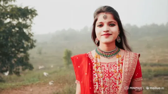 Young Woman in Traditional Outfit Embraces Love in Scenic Outdoor Setting – AI Generated Video | Hailuo AI