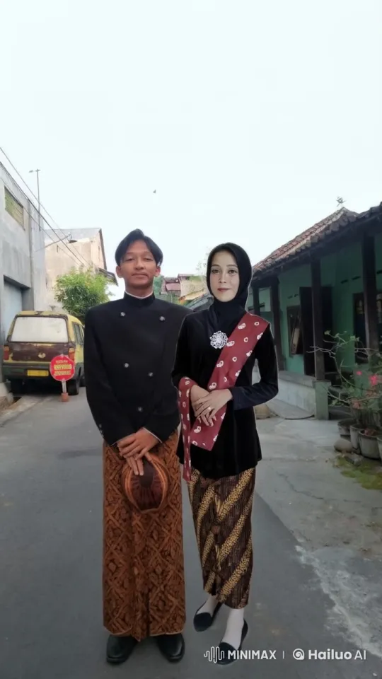 Traditional Indonesian Couple Embrace in Serene Street Scene – AI Generated Video | Hailuo AI