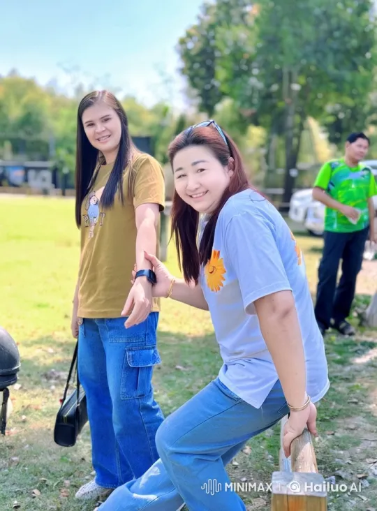 Women Assist Each Other in Park Setting – AI Generated Video | Hailuo AI