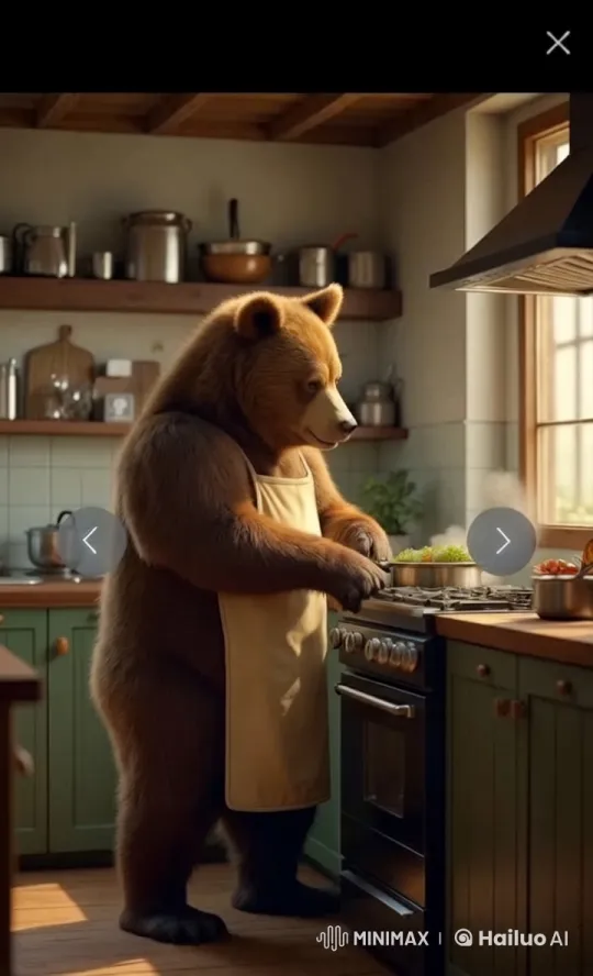 Bear Chef Cooks with Care in Sunny Kitchen – AI Generated Video | Hailuo AI
