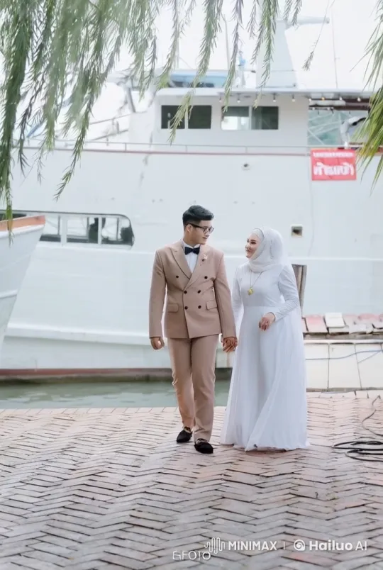 Wedding Couple Showcases Kungfu Skills by Waterfront – AI Generated Video | Hailuo AI