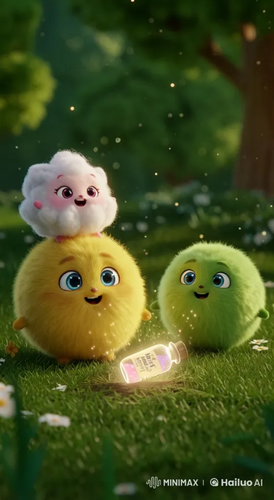 Magical Meadow Discovery: Moko, Lulu, and Toto Find a Magic Bottle – AI Generated Video | Hailuo AI