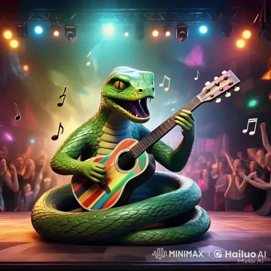 Colorful Snake Plays Guitar at Festive Concert – AI Generated Video | Hailuo AI