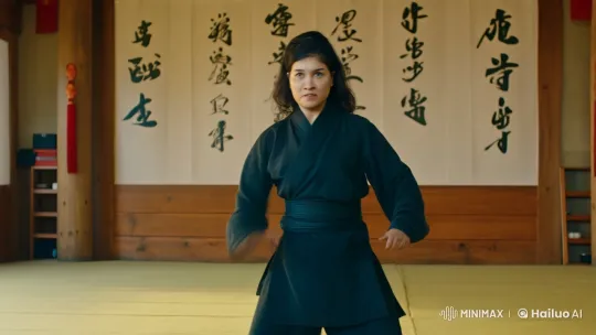 Athletic Woman Performing High-Energy Martial Arts in Dojo – AI Generated Video | Hailuo AI
