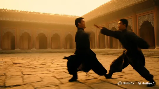 Ancient Courtyard Kungfu Battle in Aesthetic Glory – AI Generated Video | Hailuo AI