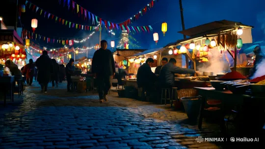 Tibetan Night Market: Solitude Amidst Vibrant Street Life – AI Generated Video | Hailuo AI