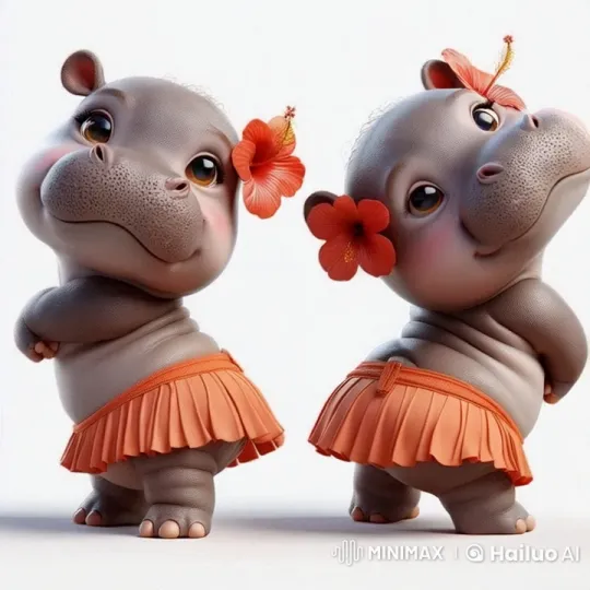 Adorable Dancing Hippo in Orange Skirt Enchants – AI Generated Video | Hailuo AI
