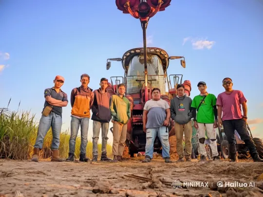 Eight Individuals Perform Kungfu in Front of Agricultural Machine – AI Generated Video | Hailuo AI