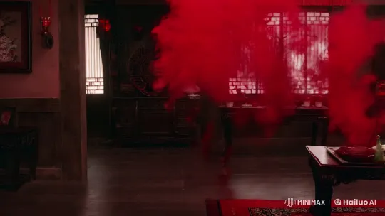 Possessed Woman Transforms in Red Smoke-Filled Chinese Room – AI Generated Video | Hailuo AI