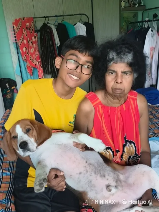 Elderly Woman, Young Man, and Dog Share Cozy Moment – AI Generated Video | Hailuo AI