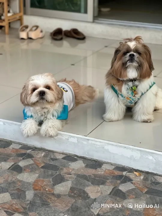 Two Shih Tzu Dogs Relaxing at Home Entrance – AI Generated Video | Hailuo AI