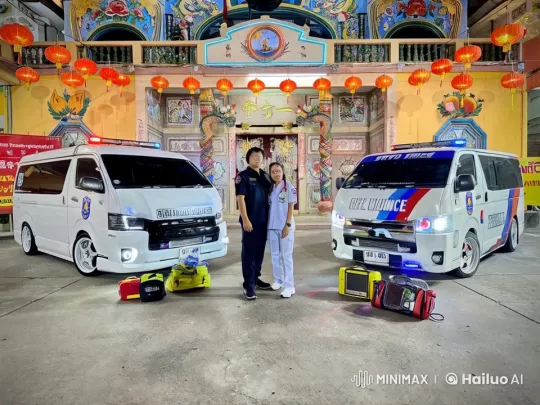Emergency Services Meet Cultural Heritage at Colorful Temple – AI Generated Video | Hailuo AI