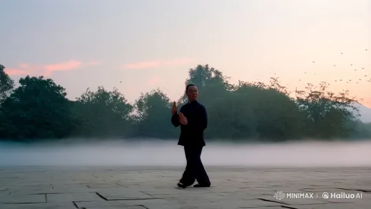 Master Practices in Serene Dawn Light with Dramatic Cinematography – AI Generated Video | Hailuo AI