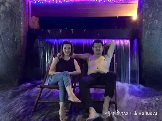 Martial Arts Display in Illuminated Waterfall Setting – AI Generated Video | Hailuo AI