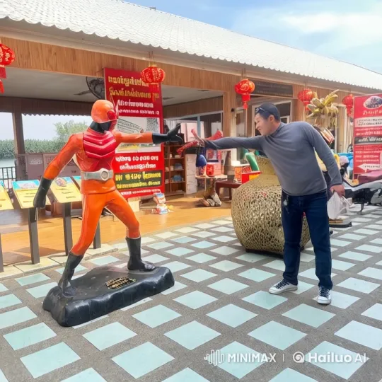 Martial Artist Battles Superhero Statue in Market – AI Generated Video | Hailuo AI