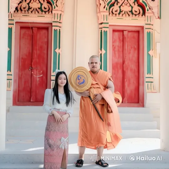 Monk and Woman in Traditional Attire at Temple - Live2D Animation – AI Generated Video | Hailuo AI