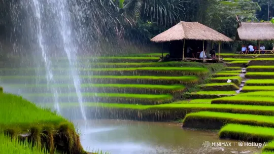 Terraced Rice Fields and Waterfall Serenity – AI Generated Video | Hailuo AI