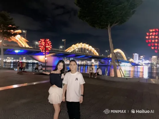 Nighttime Martial Arts Display by Illuminated Bridge – AI Generated Video | Hailuo AI