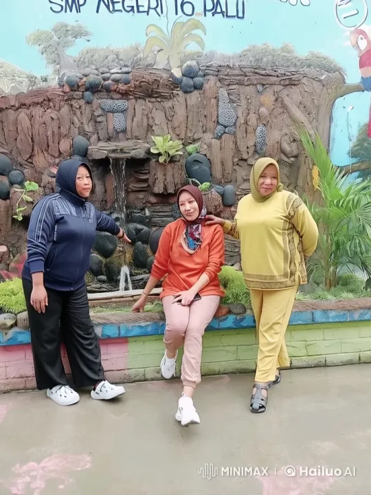 Three Women Pose Dynamically in Vibrant Setting – AI Generated Video | Hailuo AI