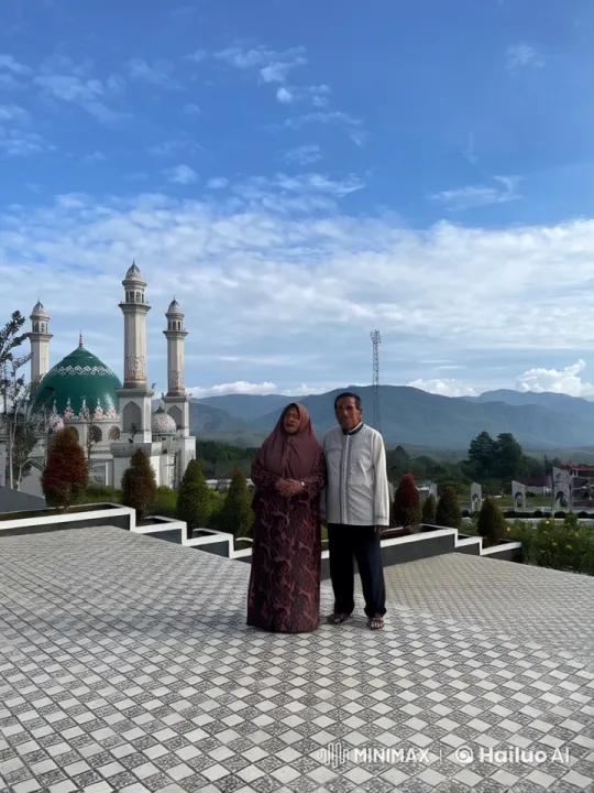 Dancing Couple Embraces on Mosque Terrace – AI Generated Video | Hailuo AI